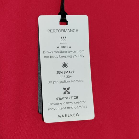 Maelreg Performance Golf Polo Men's MEDIUM Red Wicking UPF30+ Stretch NEW - Picture 5 of 12